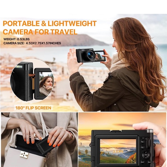 4K Digital Camera for Photography with 3'' 180°Flip Screen, Autofocus 48MP Vlogg - Picture 4 of 6